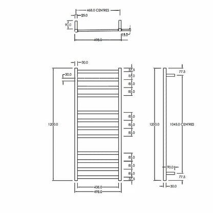 CODE SQUARE HEATED TOWEL LADDERS 1200X500MM - 5 COLOURS