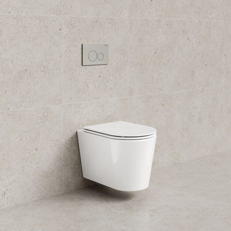 CODE PURE TYPHOON WALL HUNG TOILET SUITE | BRUSHED NICKEL BUTTON