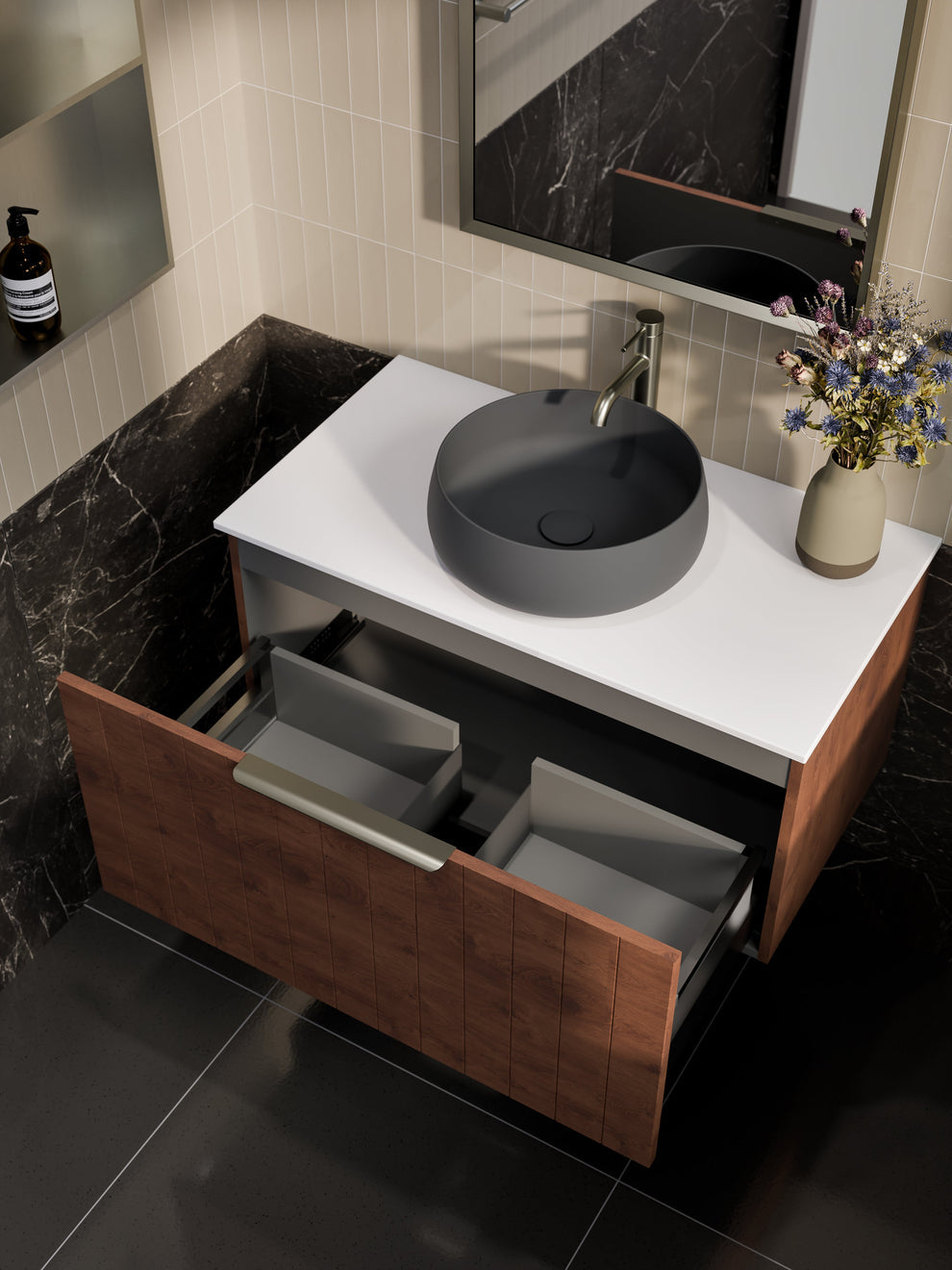 LINEARE 900 COASTAL SINGLE DRAWER VANITY - SOLID SLAB TOP WHOLESALE