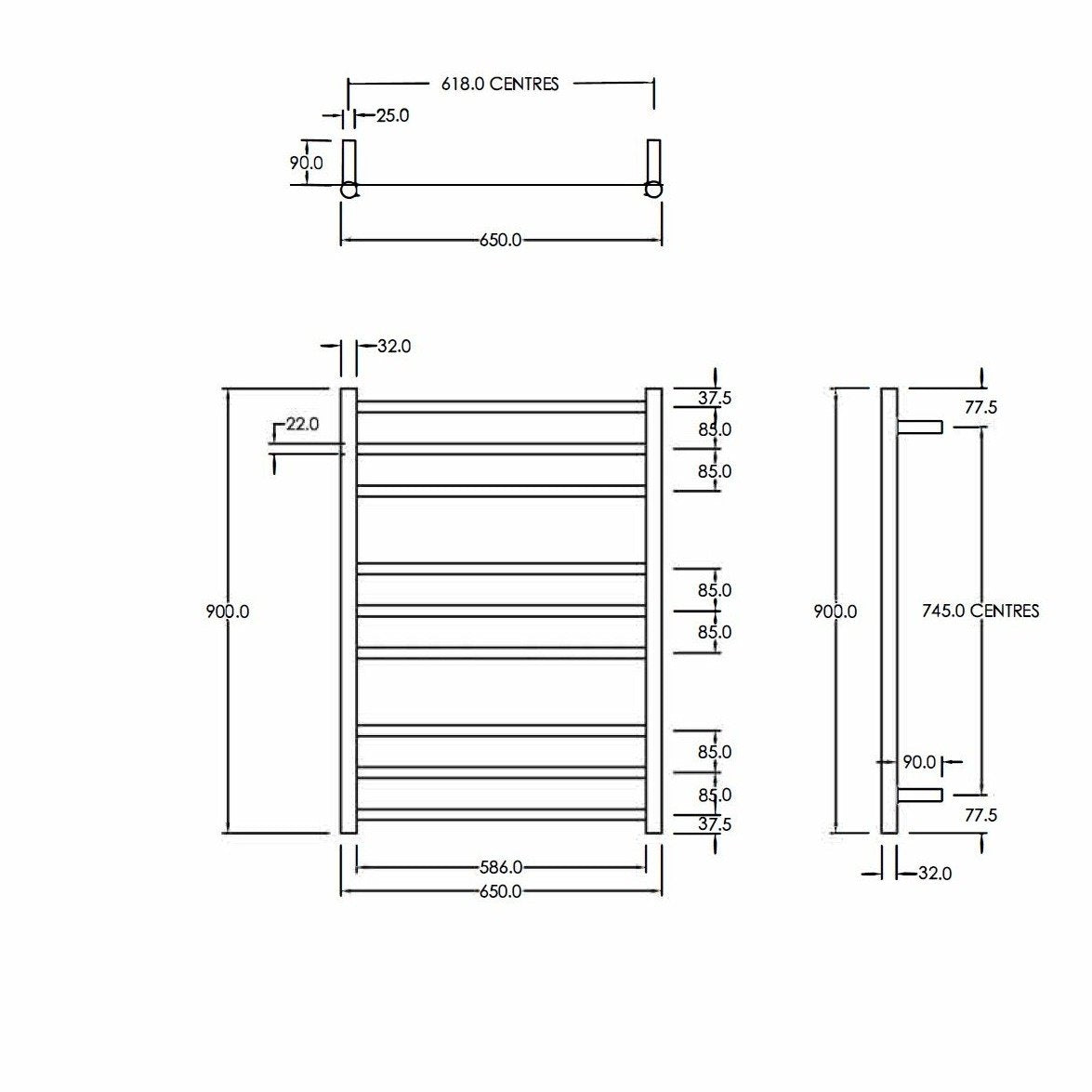 CODE ROUND HEATED TOWEL LADDERS 900X650MM - 7 COLOURS WHOLESALE