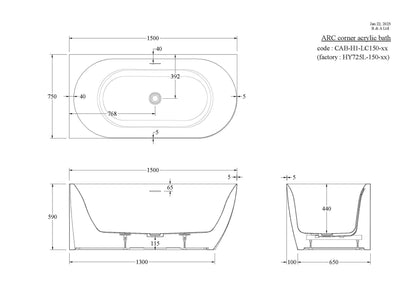 CODE ENDURA ARC ACRYLIC CORNER BATH 1500 RANGE