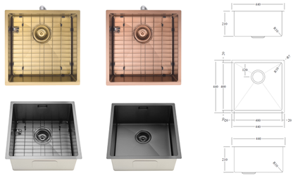 CODE ASPEN 400X400 PVD 304 STAINLESS STEEL SINKS - 5 COLOURS