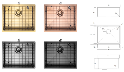 CODE ASPEN 500X400 PVD 304 STAINLESS STEEL SINKS - 5 COLOURS