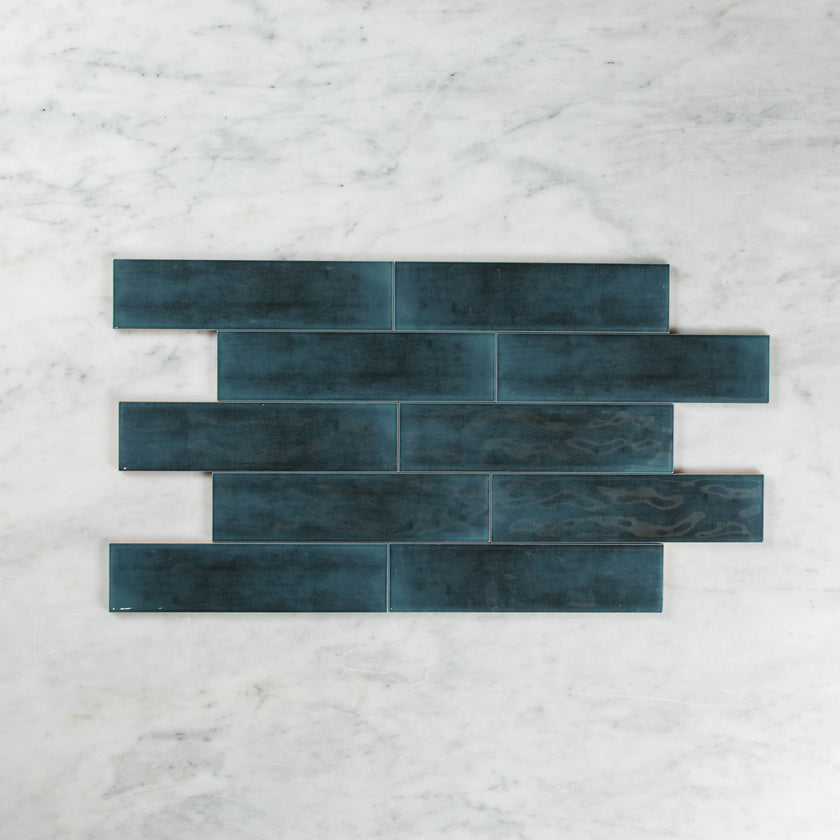 BOUTIQUE SUBWAY NAVY BLUE GLOSS RIPPLE TILE 75×300