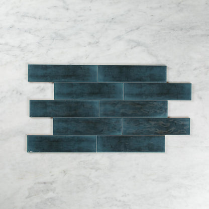 BOUTIQUE SUBWAY NAVY BLUE GLOSS RIPPLE TILE 75×300