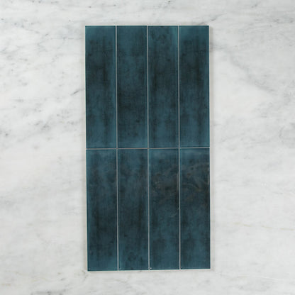 BOUTIQUE SUBWAY NAVY BLUE GLOSS RIPPLE TILE 75×300