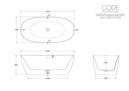 CODE ENDURA CERVO ACRYLIC 1550 FREESTANDING BATH