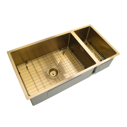 DOUBLE BOWL STAINLESS STEEL KITCHEN OR LAUNDRY SINK BRUSHED BRASS