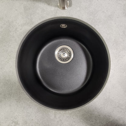 ROUND GRANITE KITCHEN OR LAUNDRY SINK MATTE BLACK