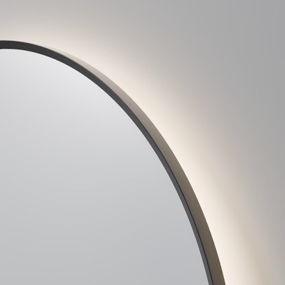 CODE AURA ROUND FRAMED GUNMETAL LED MIRROR