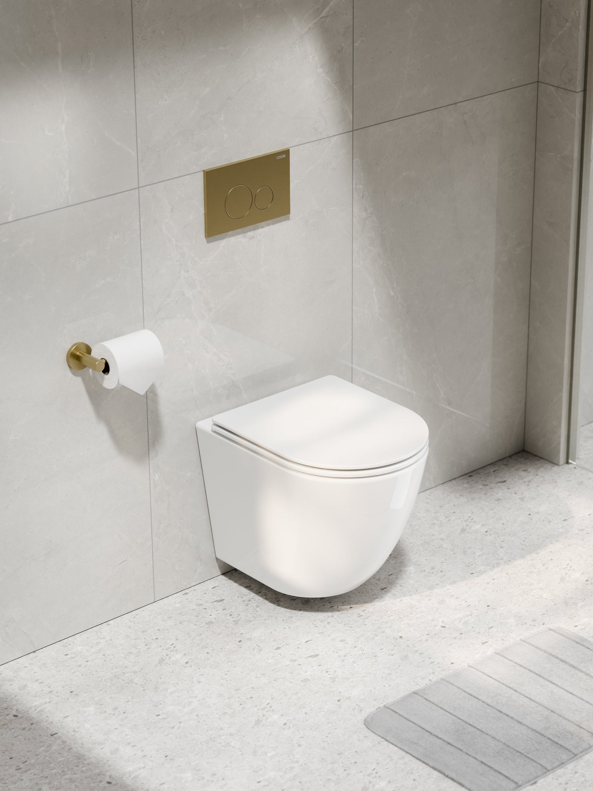 CODE FLOW TYPHOON WALL HUNG TOILET SUITE | BRUSHED BRASS BUTTON
