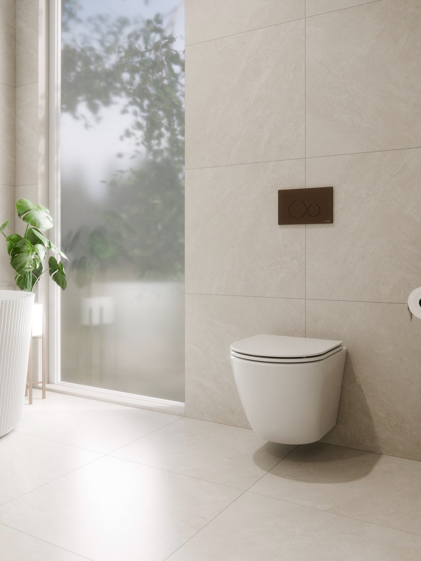 CODE FLOW TYPHOON WALL HUNG TOILET SUITE | BRUSHED BRONZE BUTTON