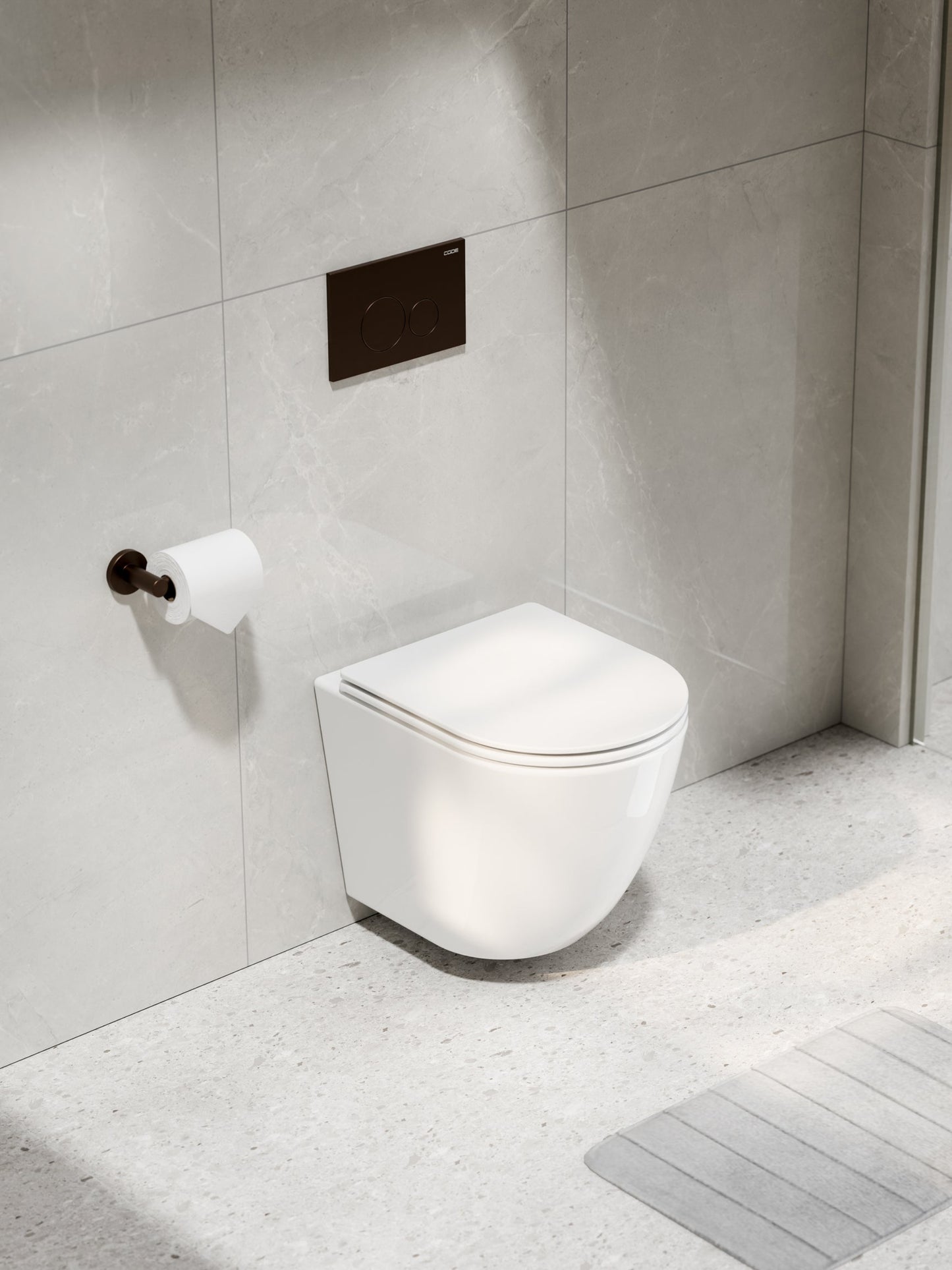 CODE FLOW TYPHOON WALL HUNG TOILET SUITE | BRUSHED BRONZE BUTTON