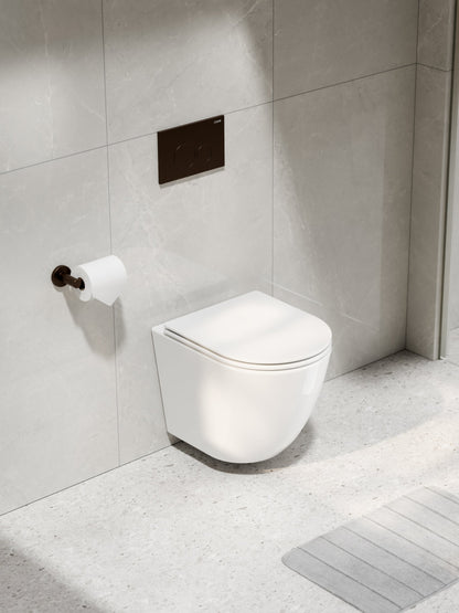 CODE FLOW TYPHOON WALL HUNG TOILET SUITE | BRUSHED BRONZE BUTTON