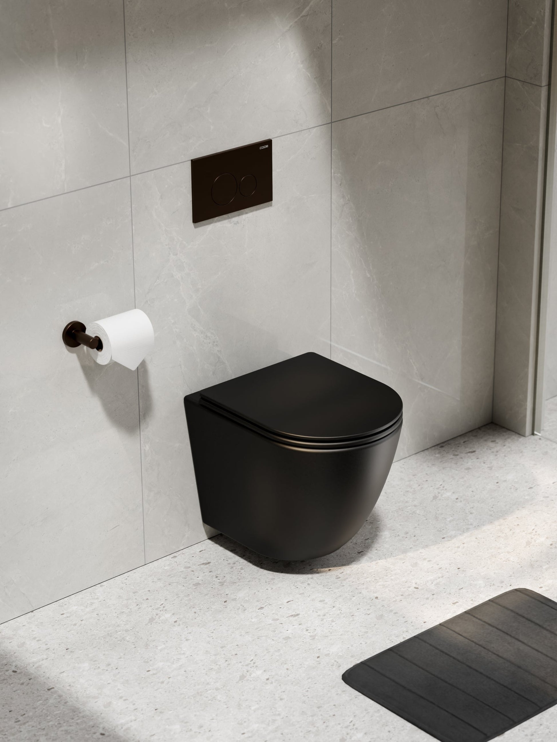 CODE FLOW TYPHOON WALL HUNG TOILET SUITE | BRUSHED BRONZE BUTTON