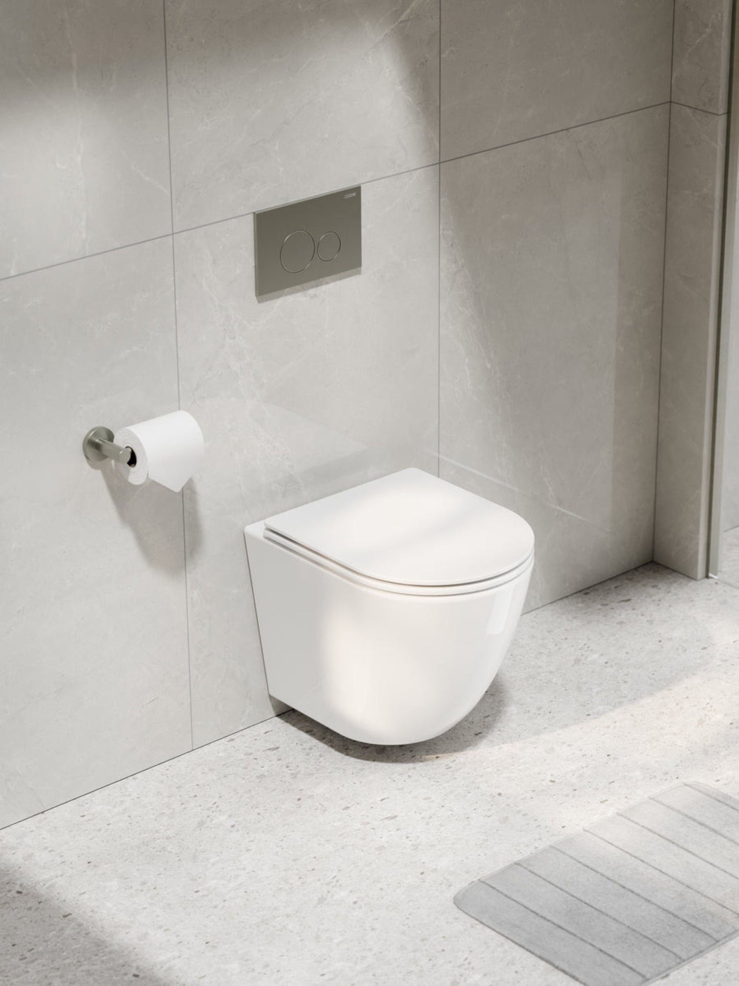 CODE FLOW TYPHOON WALL HUNG TOILET SUITE | BRUSHED NICKEL BUTTON