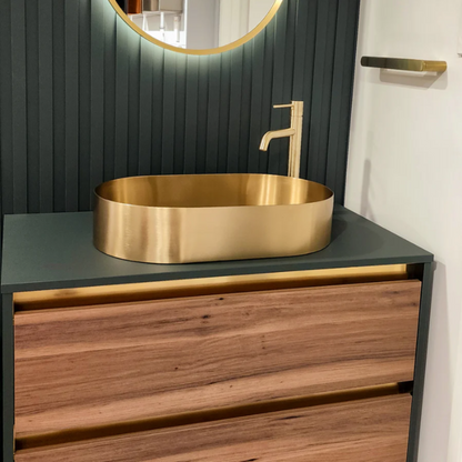 OVAL BRUSHED BRASS STAINLESS STEEL BATHROOM BASIN