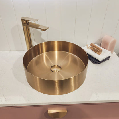 ROUND BRUSHED BRASS STAINLESS STEEL BATHROOM BASIN