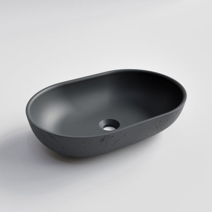 OVAL DARK GREY CONCRETE BATHROOM BASIN