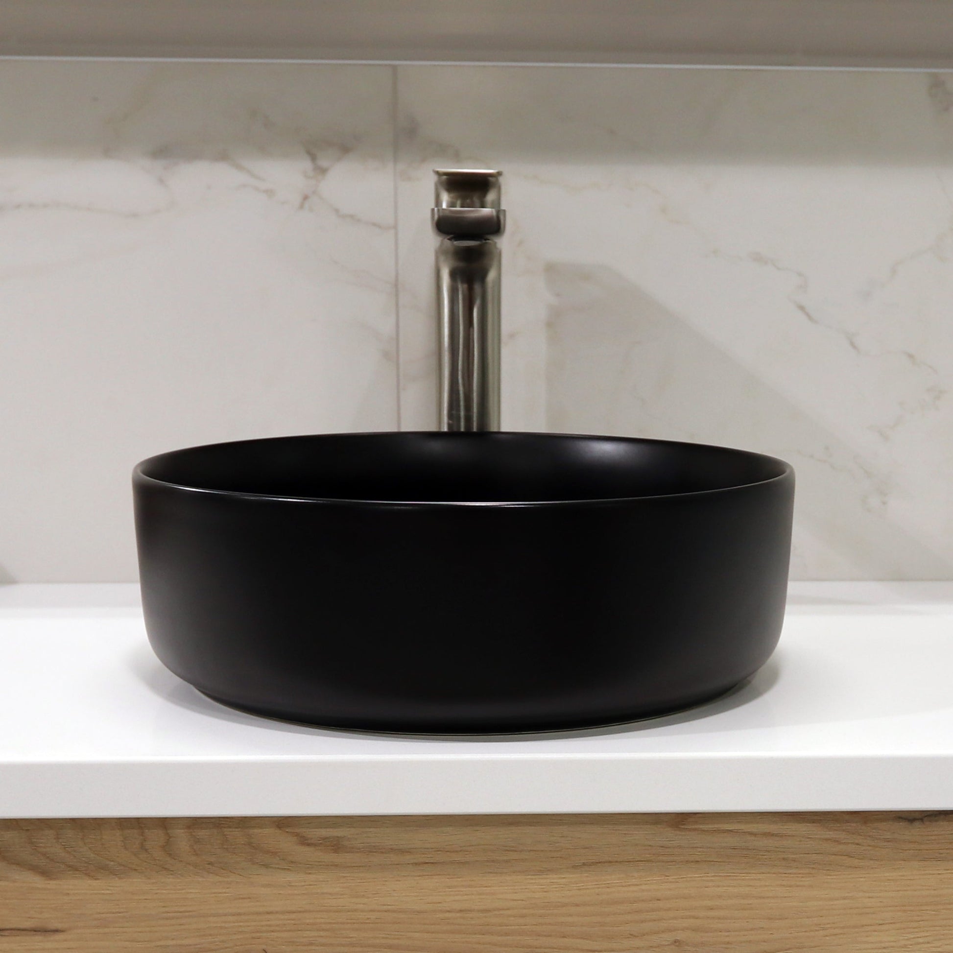 ROUND MATTE BLACK CERAMIC BATHROOM BASIN