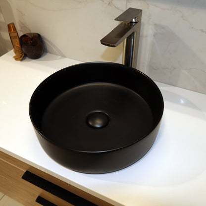 ROUND MATTE BLACK CERAMIC BATHROOM BASIN