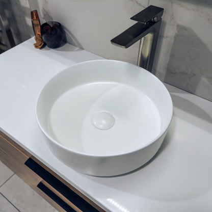 ROUND MATTE WHITE CERAMIC BATHROOM BASIN