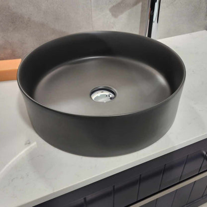 ROUND DARK GREY CERAMIC BATHROOM BASIN