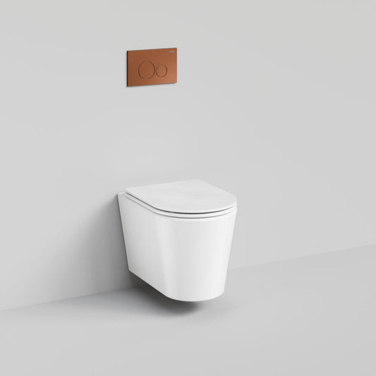 CODE PURE TYPHOON WALL HUNG TOILET SUITE | BRUSHED COPPER BUTTON 