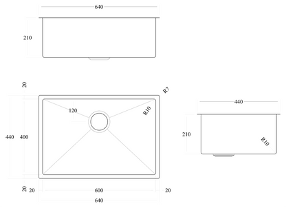 CODE ASPEN 600X400 PVD 304 STAINLESS STEEL SINKS