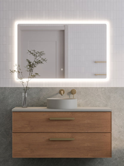 LINEARE 1200 AXEL DOUBLE DRAWER BATHROOM VANITY - SOLID SLAB TOP DEVON OAK