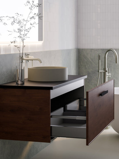 LINEARE 1200 AXEL SINGLE DRAWER BATHROOM VANITY - SOLID SLAB TOP WALNUT