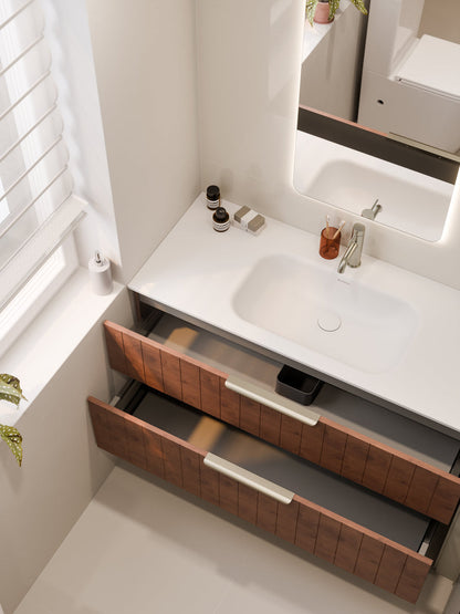 LINEARE 1200 COASTAL DOUBLE DRAWER BATHROOM VANITY WALNUT