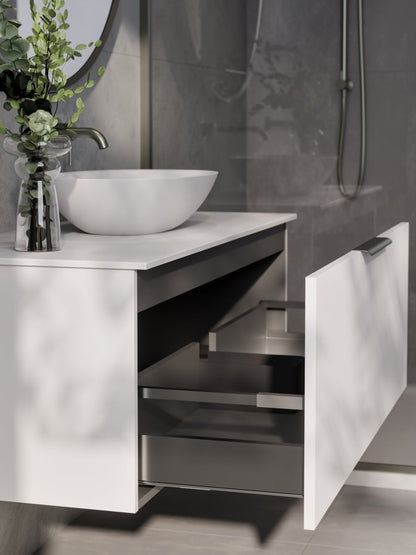 LINEARE 1200 PILLAR SINGLE DRAWER BATHROOM VANITY - SOLID SLAB TOP MATTE WHITE