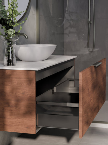 LINEARE 1200 PILLAR SINGLE DRAWER BATHROOM VANITY - SOLID SLAB TOP WALNUT