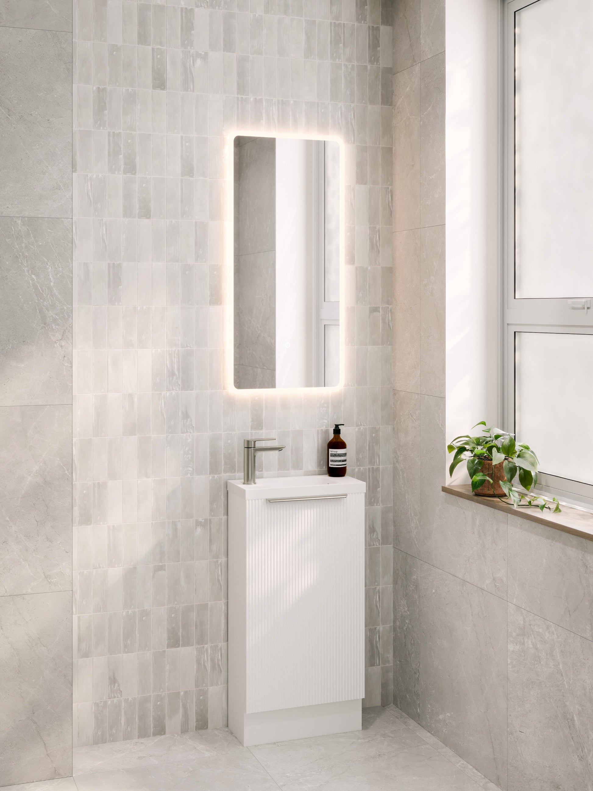 LINEARE 450 PILLAR FLOORSTANDING VANITY - LEFT HINGE