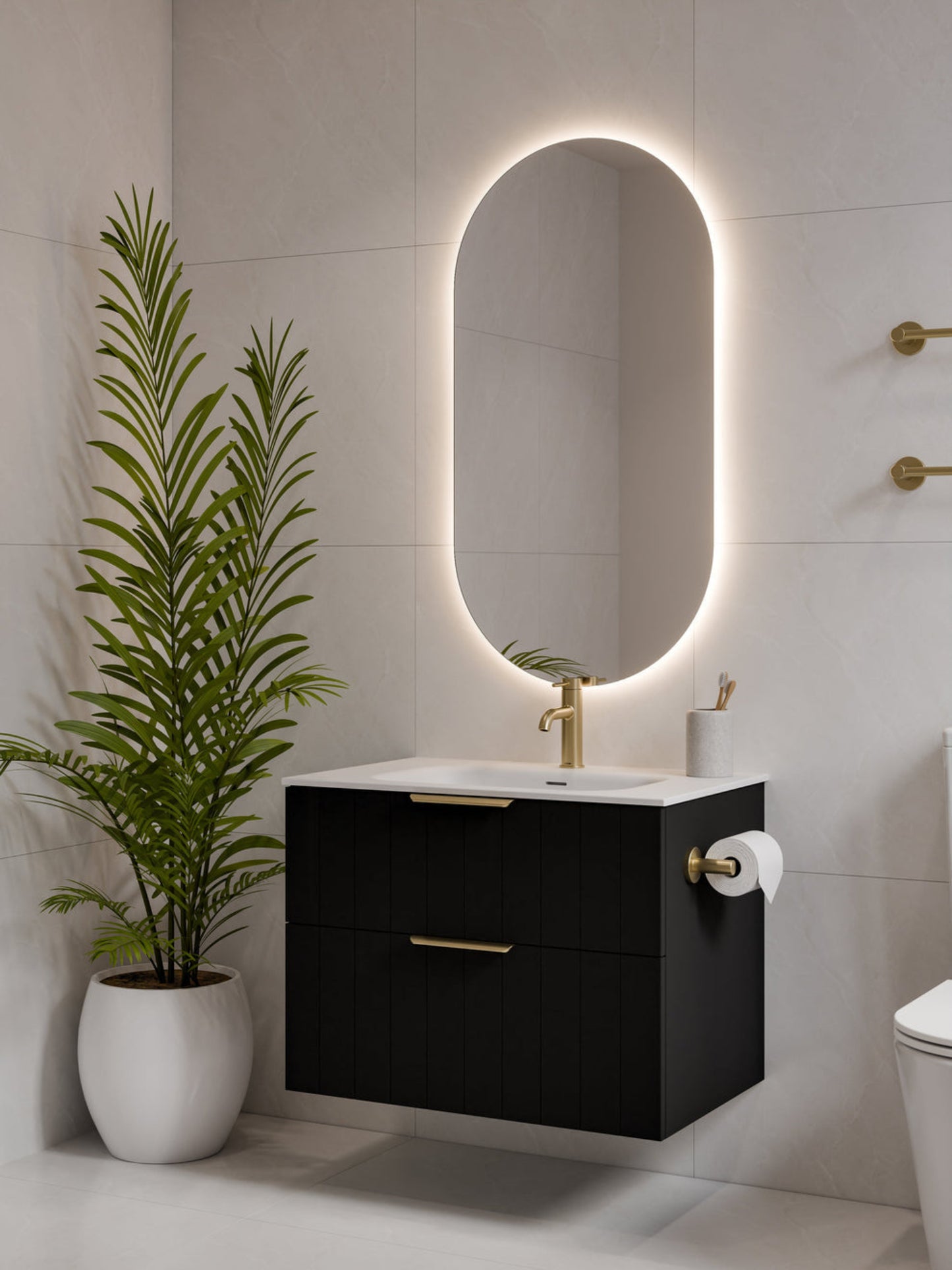 LINEARE 750 COASTAL DOUBLE DRAWER BATHROOM VANITY MATTE BLACK