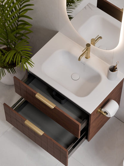 LINEARE 750 COASTAL DOUBLE DRAWER BATHROOM VANITY WALNUT