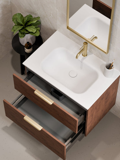 LINEARE 750 PILLAR DOUBLE DRAWER BATHROOM VANITY WALNUT