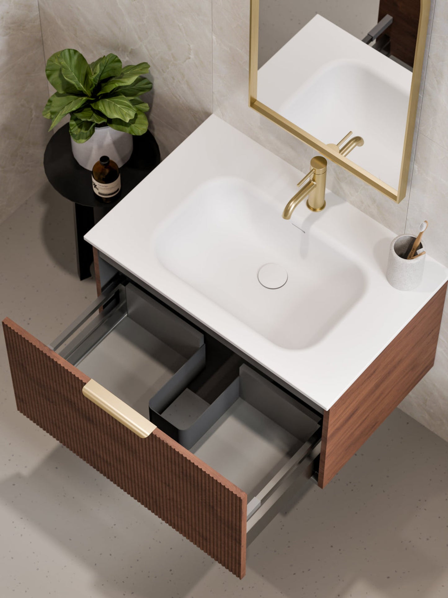 LINEARE 750 PILLAR SINGLE DRAWER BATHROOM VANITY WALNUT