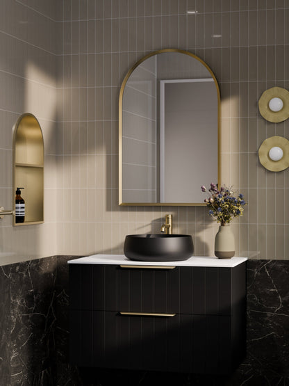 LINEARE 900 COASTAL DOUBLE DRAWER BATHROOM VANITY - SOLID SLAB TOP MATTE BLACK