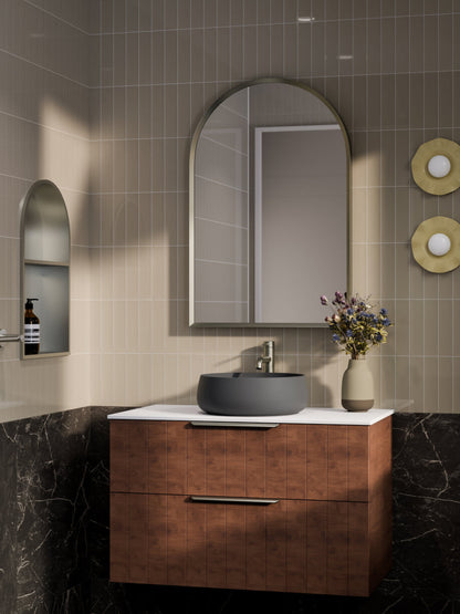 LINEARE 900 COASTAL DOUBLE DRAWER BATHROOM VANITY - SOLID SLAB TOP WALNUT