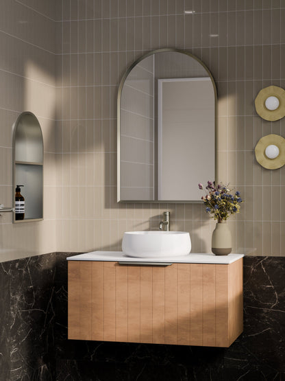 LINEARE 900 COASTAL SINGLE DRAWER BATHROOM VANITY - SOLID SLAB TOP DEVON OAK