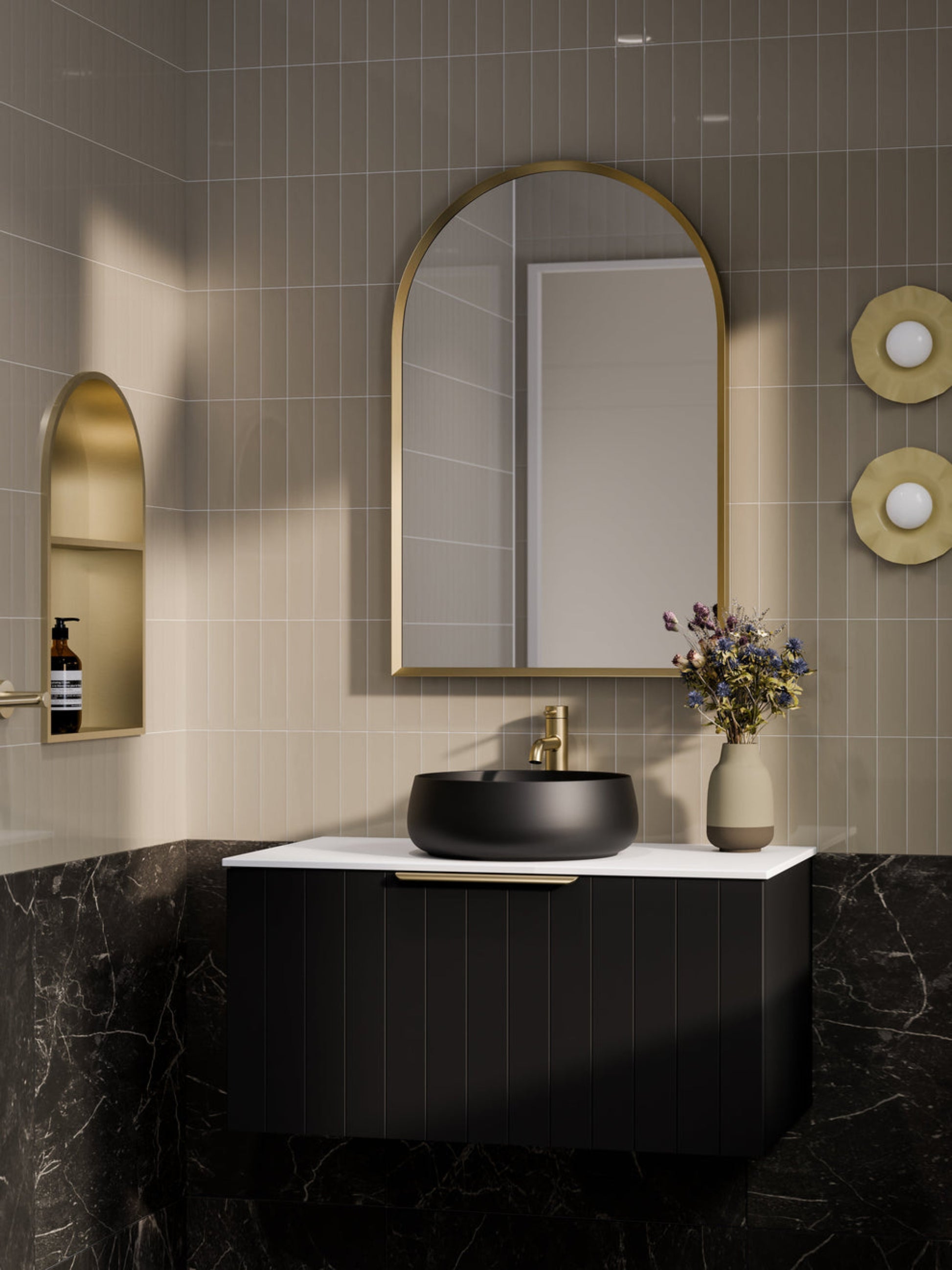 LINEARE 900 COASTAL SINGLE DRAWER BATHROOM VANITY - SOLID SLAB TOP MATTE BLACK
