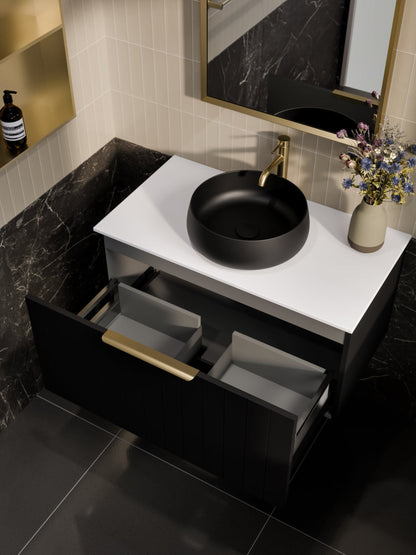 LINEARE 900 COASTAL SINGLE DRAWER BATHROOM VANITY - SOLID SLAB TOP MATTE BLACK