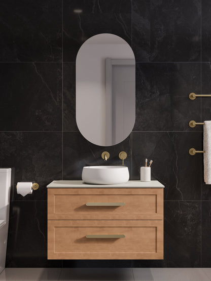 LINEARE 900 LOFT DOUBLE DRAWER BATHROOM VANITY - SOLID SLAB TOP DEVON OAK