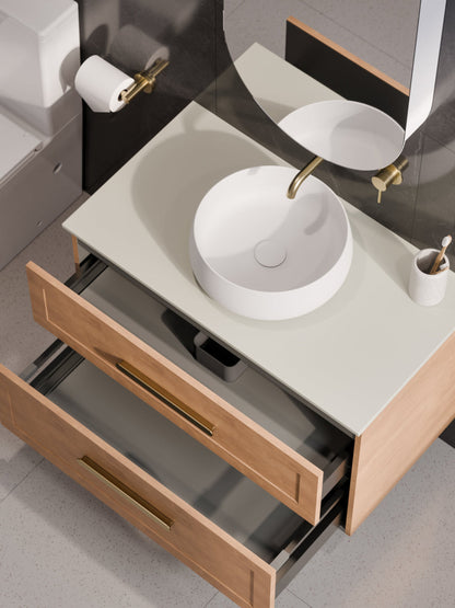 LINEARE 900 LOFT DOUBLE DRAWER BATHROOM VANITY - SOLID SLAB TOP DEVON OAK