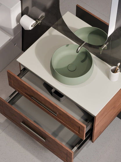 LINEARE 900 LOFT DOUBLE DRAWER BATHROOM VANITY - SOLID SLAB TOP WALNUT