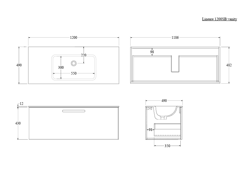 LINEARE 1200 ORCHARD SINGLE DRAWER VANITY