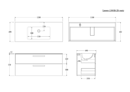 LINEARE 1200 LOFT DOUBLE DRAWER VANITY