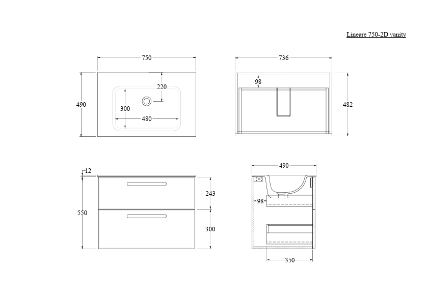 LINEARE 750 ORCHARD DOUBLE DRAWER VANITY